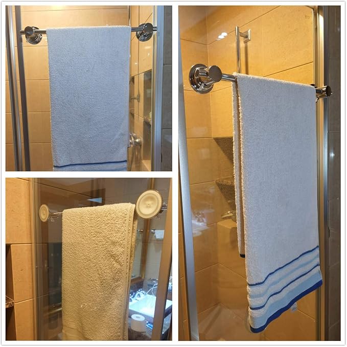 JiePai 24 inch Vacuum Suction Cup Towel Bar,Removeable Shower Mat Rod Shower Door Adhesive Towel Bar Suction Towel Rack (Chrome)