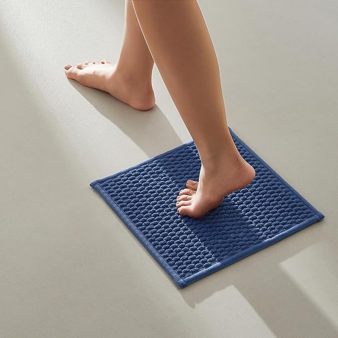 TYUU Small Bathroom Rugs Non Slip Washable Bath Rugs Super Absorbent Bathroom Rug Thin Quick Dry Low Pile Bath Mats, Navy Blue 12"x12"