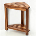 IBosins 16in Shower Foot Rest Corner Shower Stool for Shaving Legs with Storage Shelf Small Bench for Inside Shower to Sit on Bath Seat - Acacia Wood