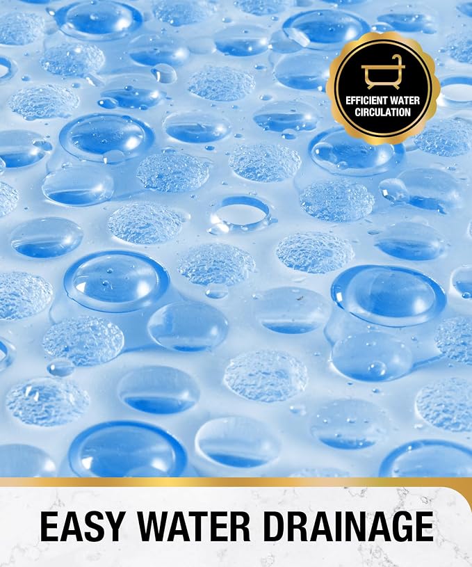 HITSLAM Oval Bathtub Mat Non Slip, 27x15 Inch Bubble Bath Tub Mat for Bathroom, Machine Washable Shower Mat with Suction Cups and Drain Holes, Blue