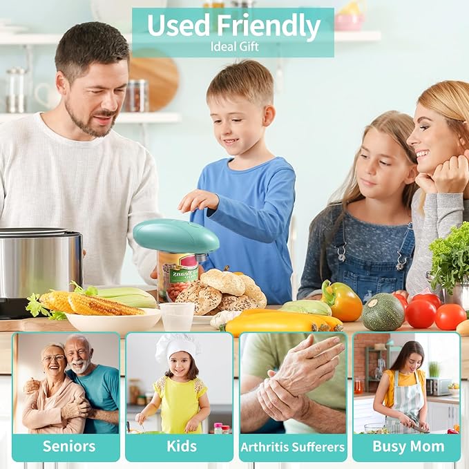 Can Opener Electric - Upgraded One-Touch Automatic, Smooth Edge, USB-C Rechargeable, Perfect for Seniors (Green)