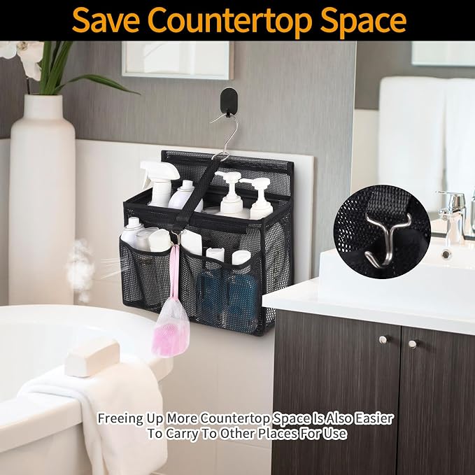 3 Pocket Portable Quick-Dry Hanging Mesh Bathroom Caddy - Swivel Hook Shower Organizer, College Dorm Gym Camping Travel RV Essentials