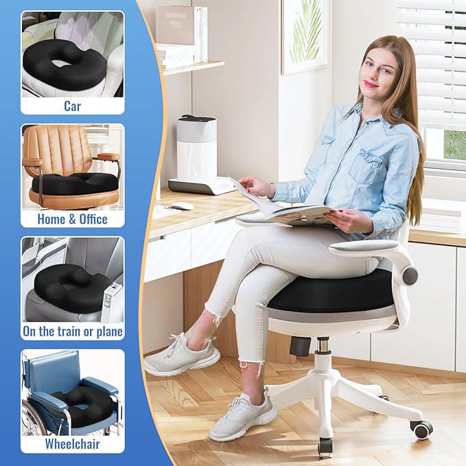 CloudBliss Donut Pillow Stadium Seat Cushion for Tailbone Pain Relief and Hemorrhoids, Memory Foam Seat Chair Cushion, Portable Seat Cushions for Bleachers, Car, Home & Office
