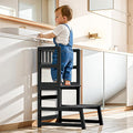 COSYLAND Toddler Step Stool with Armrest – Wooden Helper for Bathroom Sink, Potty, Kitchen, Bedroom – 300 lbs Load Capacity Ladder with Removable Anti-Fall Side Frame – Black