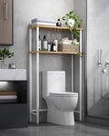 LiSHELF Bamboo Over The Toilet Storage Shelf 2-Tier Bathroom Organizer Rack Freestanding Above Toilet Shelves Space Saver for Small Bathroom, Laundry, White