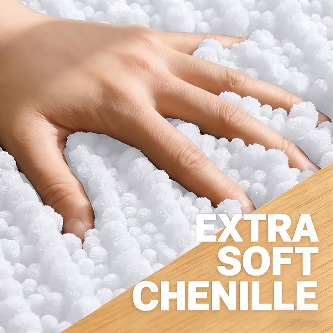OLANLY Bathroom Rug Mat 44x32, Thick Soft and Absorbent Chenille Bath Mat, Non-Slip Rubber Backing, Machine Washable Quick Dry Bath Rugs for Tub Shower Floor, Home Decor Accessories, White