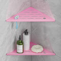 Corner Shower Shelves with Razor Hole, Modern Sturdy Shower Shelves Corner, 10" 304 Stainless Steel Shower Organizers Corner Shelf for Tile Wall, No Drilling Grout Mount Bathroom Shelf,Pink