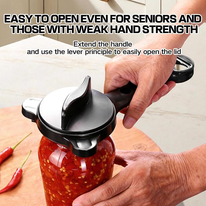 Multi-Size 4-in-1 Adjustable Jar Opener, Heavy Duty Stainless Steel Jar Lid Opener, Ergonomic Labor-Saving Kitchen Tool for Seniors, Women, Kids, Home Cooks & Anyone with Weak Grip (1PC)