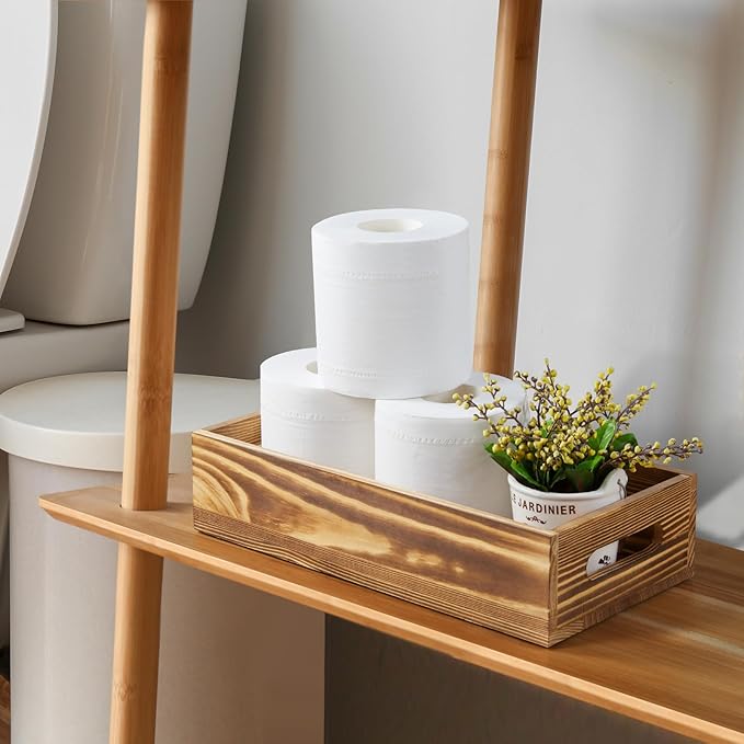 ALELION Bathroom Basket for Toilet Tank -Wooden Decorative Back of Toilet Basket Organizer for Organizing Paper, Towels, and Bathroom Accessories, Brown