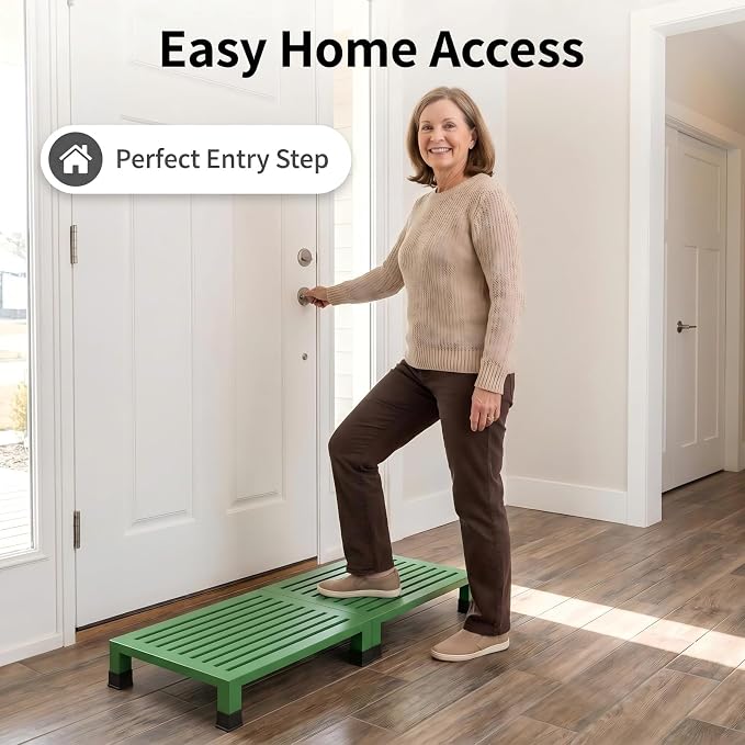One Step Stool Platform 3.8" Height for Adults, Kids. Heavy Duty/Portable/Nonslip/Durable Construction Safe Step Stool for Bedroom/Kitchen Bed, Bathroom,Kitchen，Garden (Green)