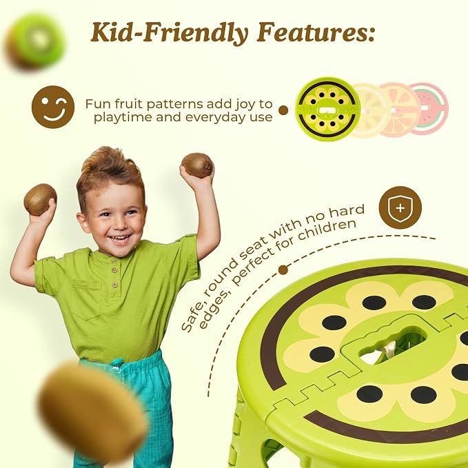 ACSTEP Folding Step Stool 9 Inch, Sturdy Collapsible Step Stool Foldable Up to 265 lbs for Kids Toddlers & Adults, Non Slip Foot Stools with Handle for Kitchen, Bathroom, Bedroom, Outdoor, Kiwi Green