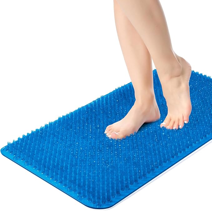 Yolife Shower Foot Scrubber Mat, Anti-Slip Bath Mat with Scrub Bristles, Soft Shower Foot Massager with Strong Suction Cups for Soothe Achy Feet, 25.6" x 13.4"