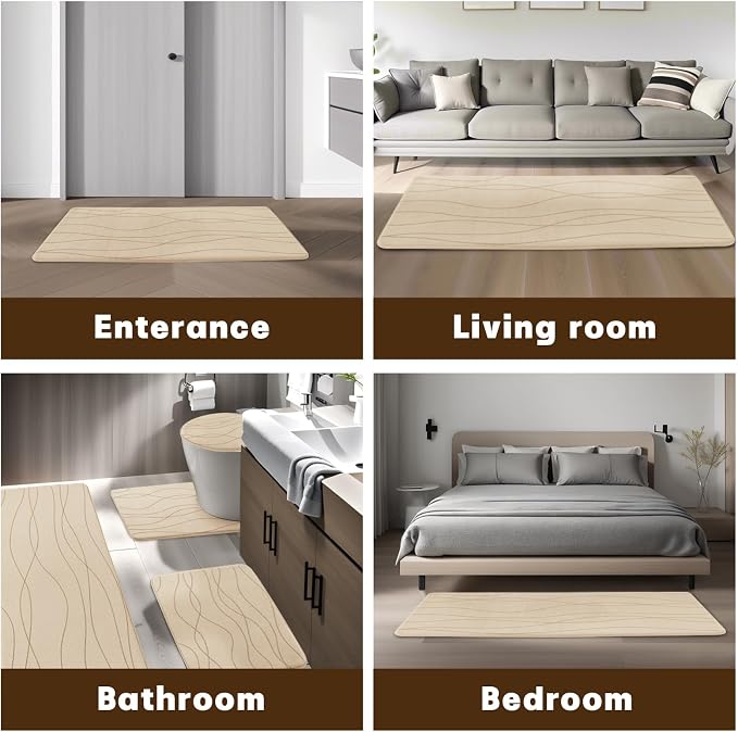 YIHOUSE Memory Foam Bathroom Rug Sets, 3 Piece, Khaki | Ultra Soft, Absorbent, Non-Slip, Machine Washable