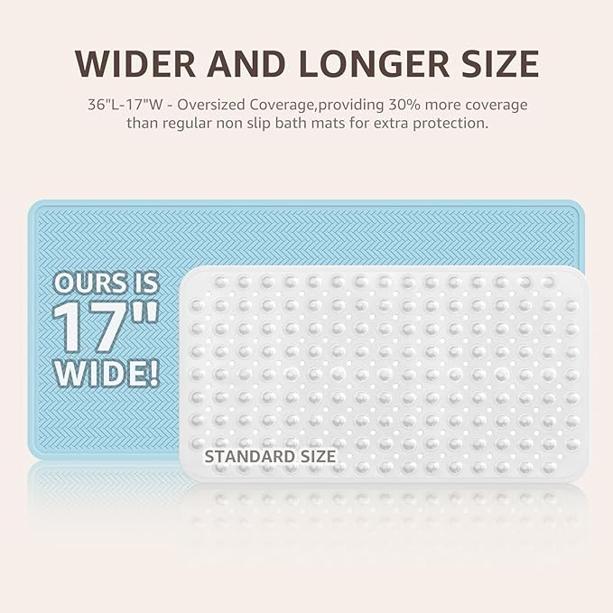 OTHWAY Bathtub Mat Non Slip, Extra Long Rubber Bath Mat for Tub, Machine Washable Shower Anti Slip Mat with 332 Strong Suction Cups (Lake Blue, 36" x 17")