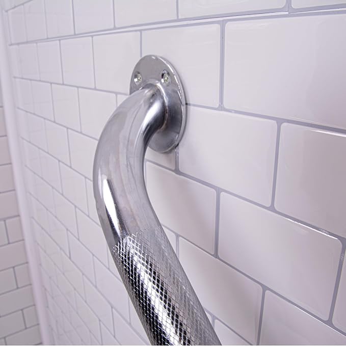Carex Textured Grab Bars for Bathtubs and Showers - Grab Bars for Bathroom Safety - 12 inch Durable Stainless Steel Shower Handle Serves as Handicap Grab Bar and Elderly Assistance Products