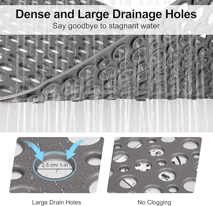 Anti Slip Shower Mat with Suction Cups,31.5x47.2 Inch Quick Drain TPE Non Slip Shower Mats for Inside Shower,Large Bath Mat for Shower Soft on Feet, Easy to Dry&Cut Machine Washable