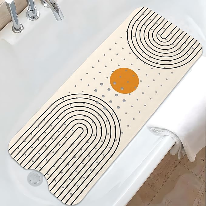 Rainbow Bathtub Mat Non Slip, Baby Bath Mat for Tub Rubber Tub Mat, Kids Bath Mats for Bathroom Modern Geometric Anti Slip Shower Mat with Suction and Drain Holes Machine Washable, 40″X16″