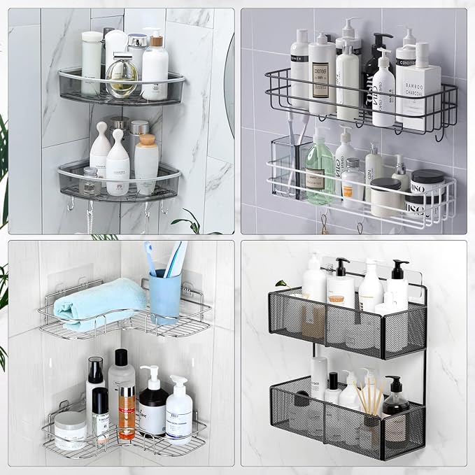 EAGMAK 2 Pack Transparent Shower Caddy Adhesive for Replacement, No Drilling , Soap Holder, Bathroom Storage Shelves and Kitchen Racks