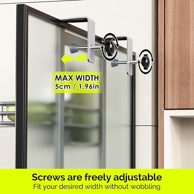 Orimade Shower Caddy Adjustable Height 4 Tier Silver,Bathroom Hanging Over the Door Organizer Shelf Rustproof with 4 Hooks,Shower Basket with Soap Holder and Suction Cup