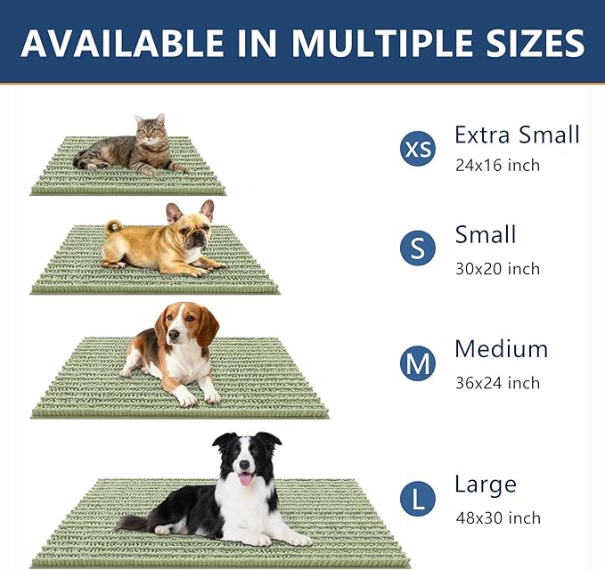 Smiry Dog Door Mat for Muddy Paws 40x32, Absorbent Dirt Trapper, Non-Slip Washable Chenille Entryway Rug for Inside Floor, Sage Green, Layered Pattern