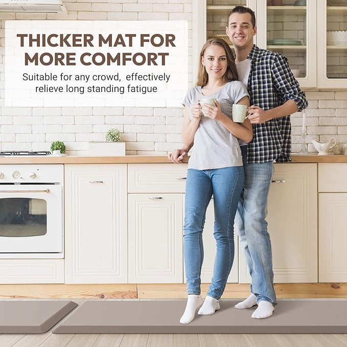 4/5 Inch Thick Kitchen Mat - Cushioned Anti Fatigue Mats for Kitchen Floor - Easy to Clean, Waterproof, Non-Slip Kitchen Rug for Sink, Office, Kitchen (20''x39'' Khaki)