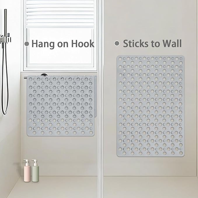Tiamo Large Bathtub Mat 20.87" x 33.86",Non Slip Shower & Tub Mat for Elderly & Pregnant Women,Big Suction Cups,Quick Drain,Soft & Durable,Grey