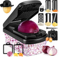 Vegetable Chopper,12-in-1 Multifunctional Food Chopper,Professional Onion Chopper with 7 Blades,Vegetable Cutter with Container for Salad,Potato,Carrot,and Garlic Essential Kitchen Tool (Black)