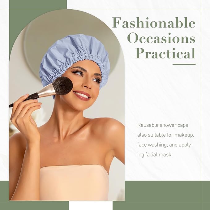 Reusable Shower Cap for Women, Large Waterproof Shower Bonnet with Elastic Band, Washable Bath Hair Cap for Long, Curly Hair, Braids, Daily Shower, Home Spa, Travel(Gray)