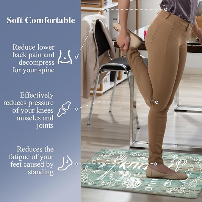 HEBE Kitchen Rugs Set of 2, Cushioned Anti Fatigue Kitchen Mats for Floor, Non Slip Waterproof Comfort Standing Desk Mat Carpet for Sink, Stove, Laundry Room