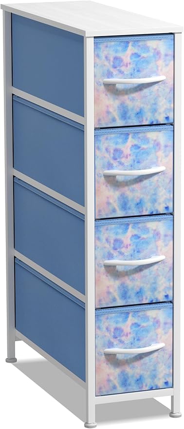 Sorbus Kids Narrow Dresser with 4 Drawers - Vertical Slim Storage Chest of Drawers with Steel Frame, Wood Top & Easy Pull Fabric Bins for Small Spaces, Closets, Bedroom, Bathroom & Laundry