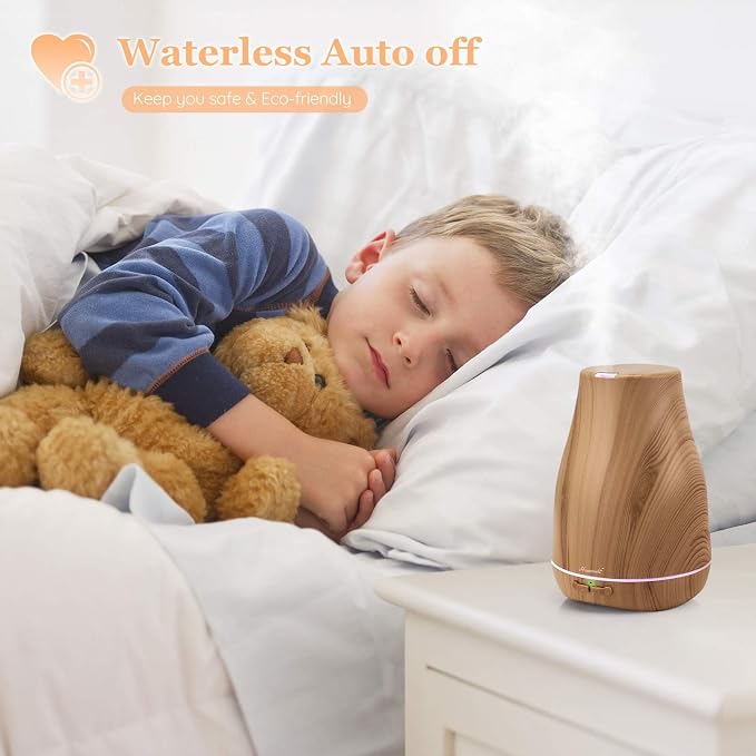 Aromatherapy Essential Oil Diffuser for Room: 100ml Air Humidifier Aroma Scent Cool Mist Diffusers Colorful Light Cute Mini Small Waterless Auto Off Ultrasonic for Home Bedroom (Yellow Wood Grain)