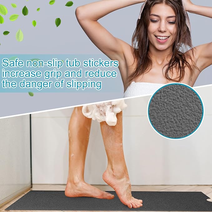 Dunzoom 16" x 40" Non Slip Bathtub Mat with Drain Cut Out Anti Slipping Non Skid Safe Tub Mat Adhesive Peel and Stick Bath Tub Mat PEVA Tub Sticker for Shower Floor Boat Wet Areas(Dark Gray)