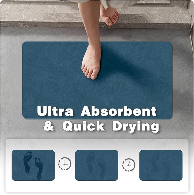 TYUU Bath Mat, Bathroom Rugs Non Slip Washable Thin Absorbent Quick Dry Bath Mat Fits Under Door Bathroom Floor Mat Perfect for Bath, Shower, or Sink 20"x48" Denim Blue