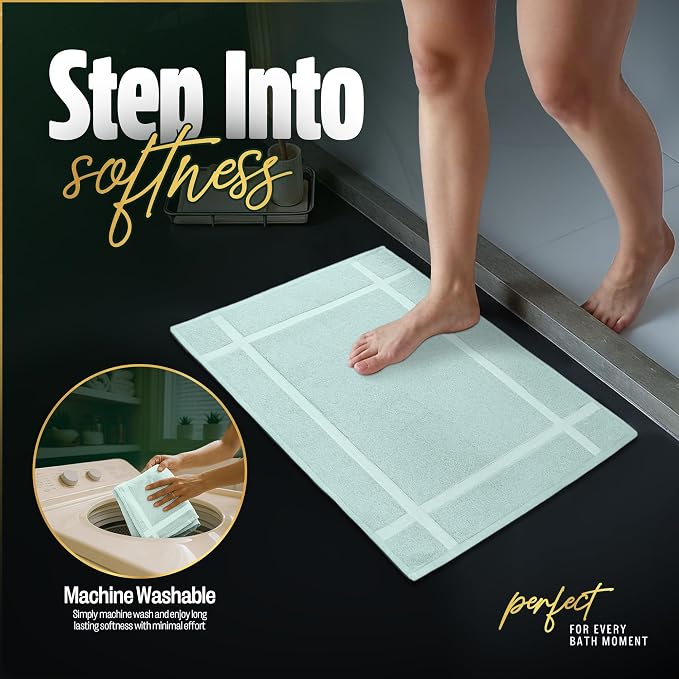 Pearl Linens Pack of 6 100% Cotton Bath Mat 18x25 inches, Soft & Absorbent Quick Dry Bathroom Mat Set, Not Bathroom Rugs, After Shower Mat, Bath Tub Mat, 781 GSM, Machine Washable, Mint Green