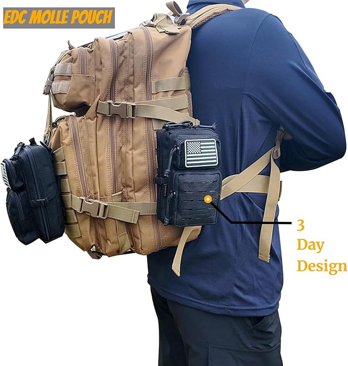 2 Pack Tactical Molle Utility Pouchs,Mini Belt Pouch EDC Pouch Tactical Phone Pouches Outdoor Admin Tool Pouch Medical EDC IFAK Pack with US Flag Patch