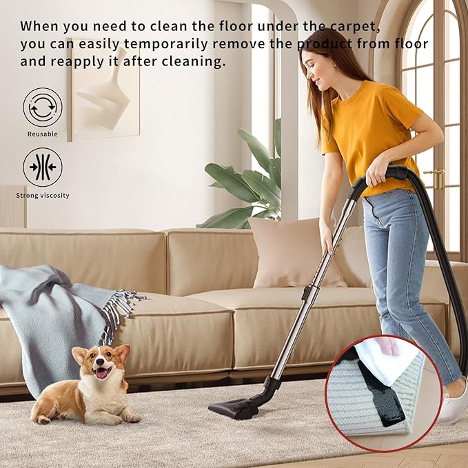 Reusable Carpet Grippers,Non Slip Rug Pads Grippers for Hardwood Floors and Tiles, Washable,Strong Adhesive Grippers for Area Rugs, Keep Corners Flat, Non-Damaging for Floor Shining Night Black (8)
