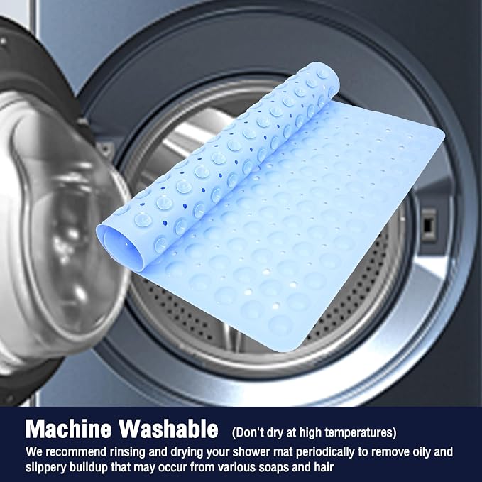 Square Shower Bathtub Mat Non Slip for Inside Shower Light Blue 21x21 Inch, Shower Stall Mats for Bathroom Floor, Soft Bath Mat for Tub with Big Suction Cups Drain Holes, Easy Washable Dry