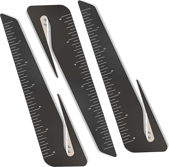 Ruler & Letter Opener Combo - Easy to Hold - Oversized Grip - Black 6 Inch Ruler - Envelope Opener w/Measuring Tool - Perfect for Crafts, Drafting, Sewing, & Drawing - (3 Pack, Black)