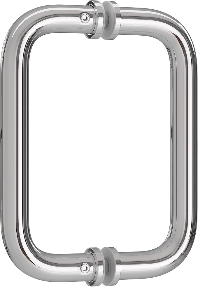 Ranbo Polished Chrome 6" （CTC） Tubular Back-to-Back Shower Door Handle，3/4" Diameter Pull Handles with Metal Washers, for 1/4"- 1/2" Thick Glass and 1-3/8" - 2-1/6" Thick Wooden or Metal Doors