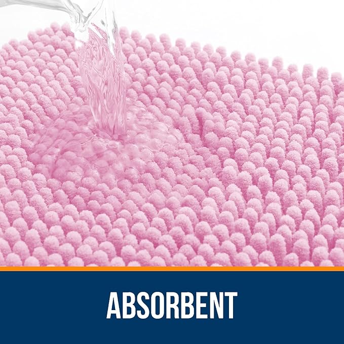 OLANLY Bathroom Rugs 36x24, Extra Soft Absorbent Chenille Bath Rugs, Rubber Backing Quick Dry, Machine Washable Bath Mats for Bathroom Floor, Tub and Shower, Home Decor Accessories, Pink