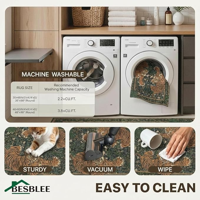 48"x72" Office Chair Mat for Hardwood Tile Floor, Under Desk Carpet Protector for Rolling Computer Chair Mat, Machine Washable Area Rug, Anti-Slip 1/5" Thick Low Pile Thin Vinyl Floor Mat, Forest Sage