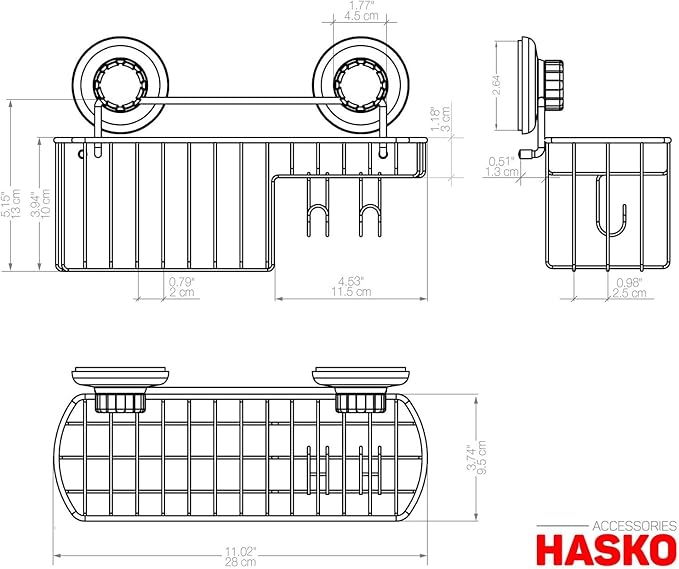 HASKO Shower Caddy Suction Cup, Shower Shelf with Soap Dish and Hooks Organizer, Suction Bathroom Shelf for Storage, Wall Mounted Basket, Black