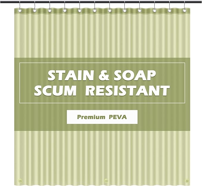 EHZNZIE Sage Shower Curtain Liner 72x72, PEVA Waterproof Bath Curtain, No Chemical Smell, 3 Weighted Magnets, Durable with Rustproof Metal Grommets