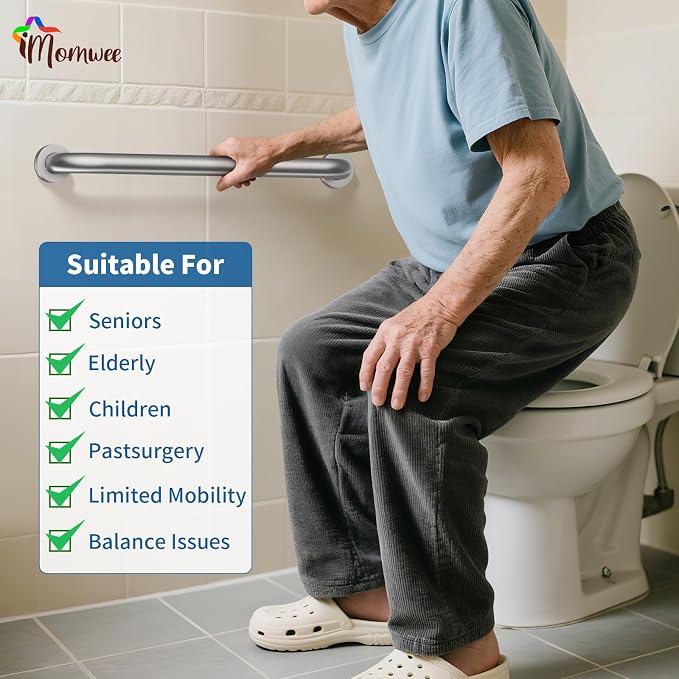 Satin Brushed Nickel Grab Bar 24 Inch x 1-1/2" Diameter, iMomwee 2 Pack Stainless Steel Bathroom Handrail, Safety Rail Shower Mobility Aid, Balanced Support Assist Handle for Elderly Seniors Disabled