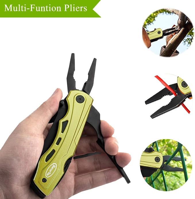 RoverTac 15-in-1 Pocket Multitool Knife - Folding Knife with Pliers, Bottle & Can Opener, Phillips Screwdriver + 9 Bits, Nylon Sheath - EDC Multi Tool for Camping, Hiking & DIY - Gifts for Men & Dad