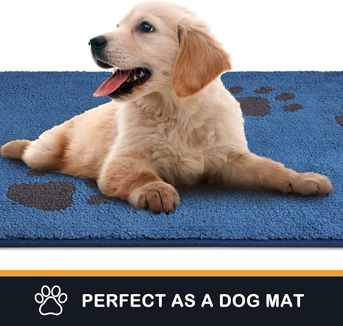 PURRUGS Dirt Trapping Door Mat 34" x 59", Non-Skid/Slip Machine Washable Microfiber Entrance Rug, Shoes Scraper, Dog Doormat, Super Absorbent Floor Mat for Muddy Wet Shoes and Paws, Blue