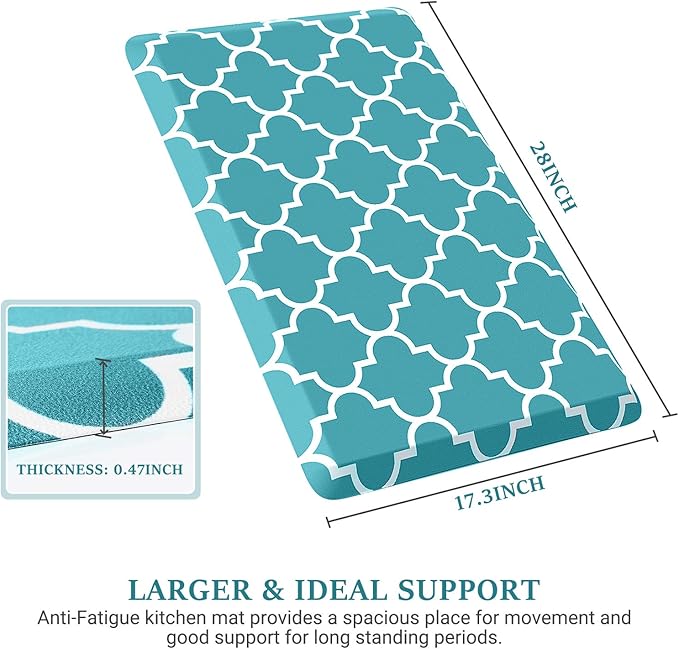 WISELIFE Kitchen Mat Cushioned Anti-Fatigue Kitchen Rug,17.3"x 28",Non Slip Waterproof Kitchen Mats and Rugs Heavy Duty PVC Ergonomic Comfort Mat for Kitchen, Floor Home, Office, Sink, Laundry, Green