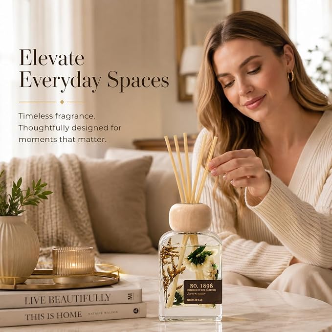 Luxury Hotel Scent Reed Diffuser 100ml (3.38oz) | No.1898 Hotel Collection Diffuser Oil Inspired by Ritz Carlton | Home, Bathroom & Office Decor | Long-Lasting Room Freshener Gift Set