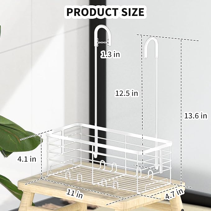 SHANSHUI Shower Caddy Hanging Bathroom Organizer Basket, Shampoo Bracket, Over Door Showers Caddy with Hooks, 304 Stainless Steel Rust Proof Rack- White