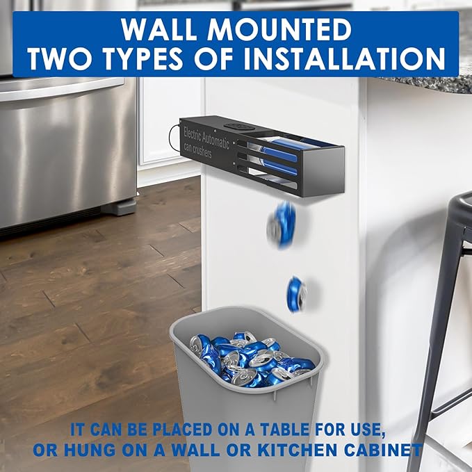 YOTAN Automatic Can Crusher, 8oz&12oz&16oz Electric Can Crushers for Recycling Wall Mounted, Aluminum Can Crusher Electric, Can Trash Compactor for Aluminum Seltzer, Soda, Beer Cans and Bottles